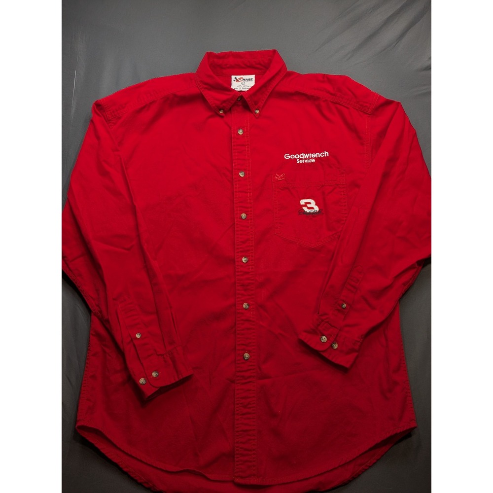 Chase Authentics Dale Earnhardt Goodwrench NASCAR Red Button Down Shirt Mens L